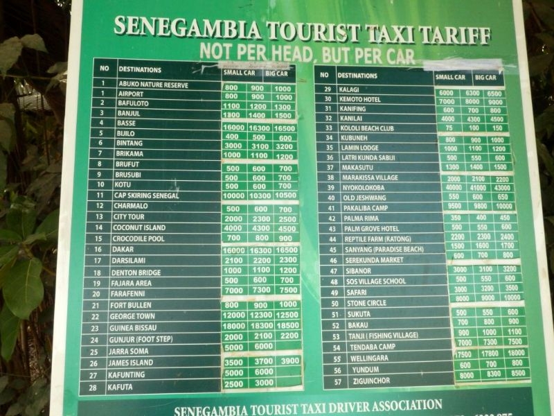 Taxi Preise Senegambia Beach Hotel